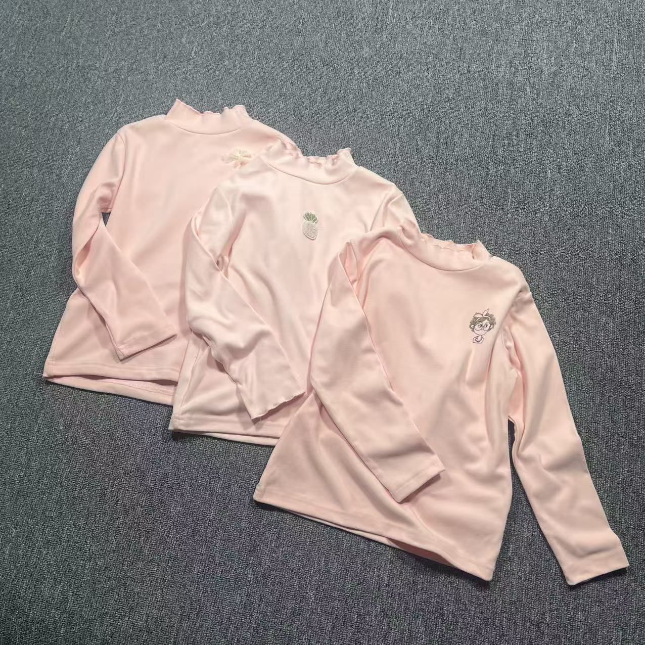 童装110-150码小中大女童春秋洋气甜美半高领长袖加绒保暖打底衫