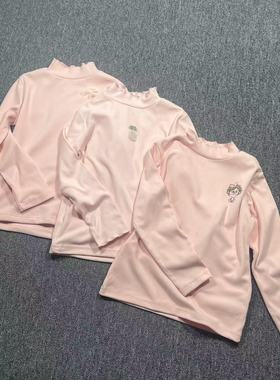 童装110-150码小中大女童春秋洋气甜美半高领长袖加绒保暖打底衫