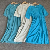 文艺复古纯色连衣裙女收腰显瘦中长款 棉麻连衣裙夏季 短袖 长裙子