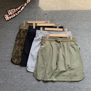 加大加肥半裙防走光运动半身裙女夏季高腰A字松紧腰抽绳工装短裙