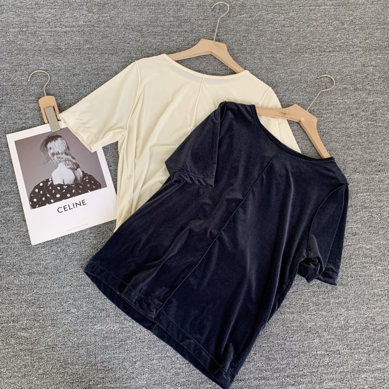 金丝绒简约T恤高品质女体恤衫