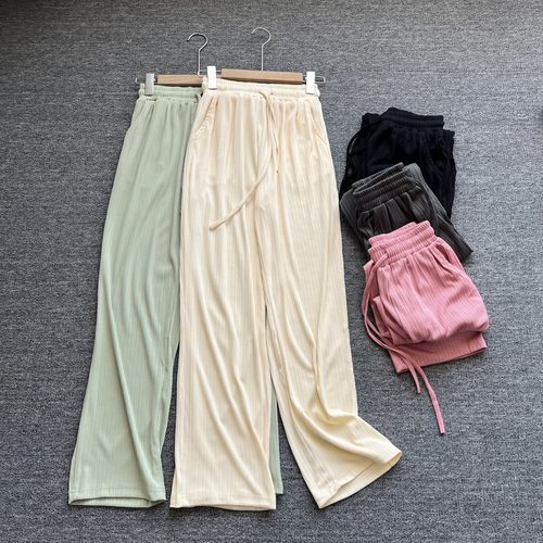 夏季冰丝防蚊松紧抽绳阔腿裤女