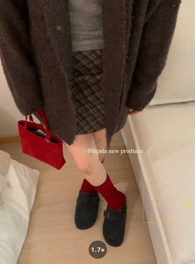 “限定复古红小腿袜”新年圣诞红色中长筒堆堆袜子女百搭显白勃肯