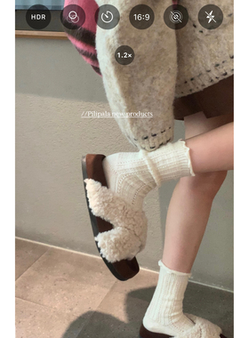 “彩虹棉花糖”秋冬款中筒堆堆袜子女加厚保暖绵羊毛袜子木耳边