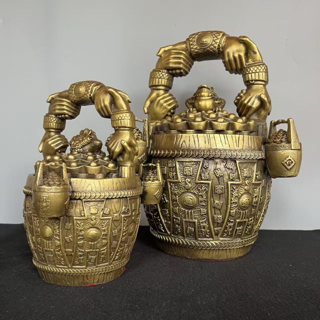 铜一桶金摆件大号元宝金蟾招财