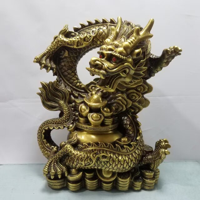 铜龙摆件聚宝盆元宝生肖龙盘龙