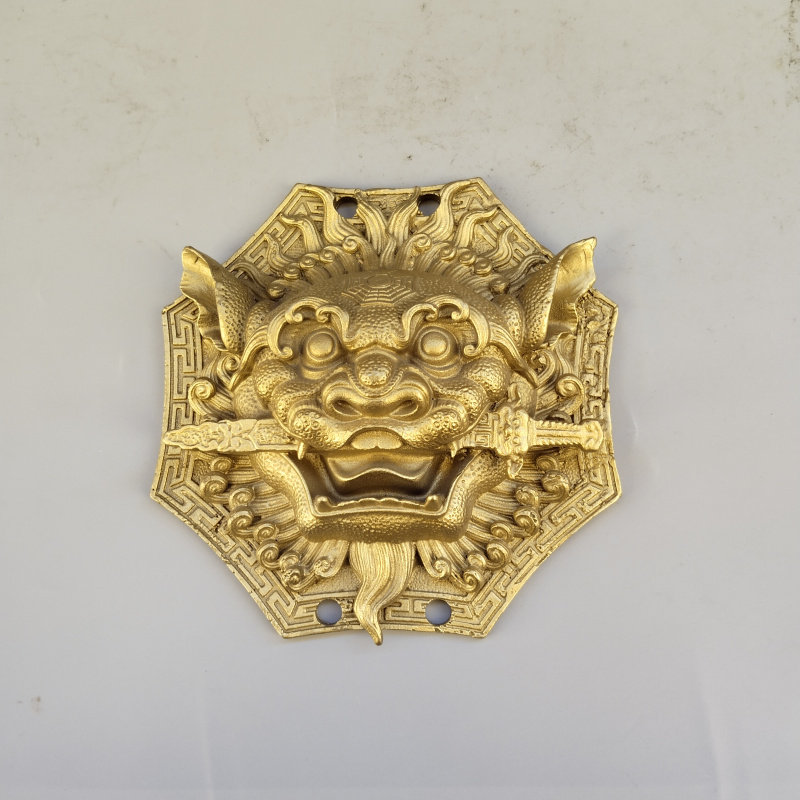 黄铜狮咬剑牌门环挂件八卦八角狮铜狮子头挂牌铜兽首门口用品铜牌