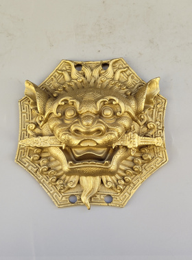 狮子像狮咬剑牌挂件黄铜家居用品