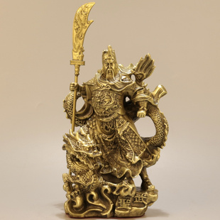 骑龙关公站龙关帝铜像武圣关二爷摆件镇宅招财家居门厅供奉工艺品