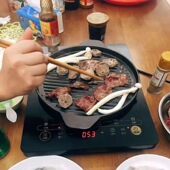家用电磁炉双耳条纹烤肉盘铸铁韩式 铁板烧商用西餐厅加厚煎锅牛排