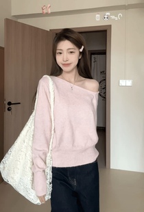 时尚 宽松慵懒风气质一字肩毛衣女2025秋冬新品 性感针织羊毛上衣