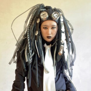 暗码牌双马尾-赛博哥特goth风黑银帝国时装朋克cyberlox头饰假发