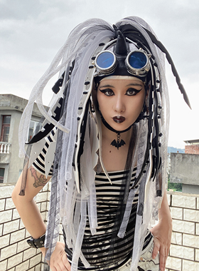 暗码牌-亚文化重工定制白色工业恶魔单马尾赛博哥特Cyberlox头饰