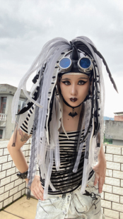 暗码牌-亚文化重工定制白色工业恶魔单马尾赛博哥特Cyberlox头饰