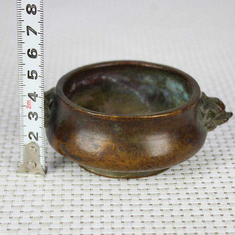 古玩紫铜小香炉包浆老道双耳狮子首铜香炉底款陈巧生香炉古董收藏