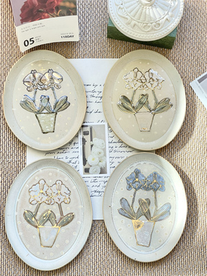 western paradise原创蝴蝶兰釉变描金复古陶瓷点心甜品首饰盘餐具