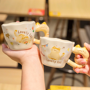 猫咪陶瓷杯家用喝水小众杯子礼物小咖啡杯小猫图案水杯儿童马克杯