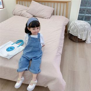 女童背带裤春秋装2023新款中小童洋气时尚儿童衣服宝宝牛仔七分裤