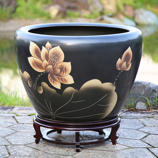 造景古法陶瓷鱼缸荷花缸大型睡莲水缸庭院民宿庭院酒店甲鱼乌龟缸