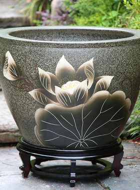 景德镇陶瓷大缸庭院阳台养鱼盆荷花阳台水缸古法造景假山吸水石缸