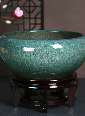 桌面聚宝盆碗莲小水培苔藓植物盆陶瓷鱼缸睡莲缸阳台客厅茶洗笔洗