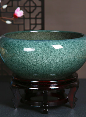 桌面聚宝盆碗莲小水培苔藓植物盆陶瓷鱼缸睡莲缸阳台客厅茶洗笔洗