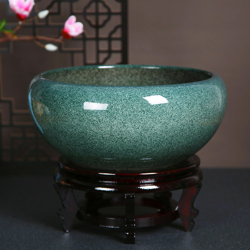 桌面聚宝盆碗莲小水培苔藓植物盆陶瓷鱼缸睡莲缸阳台客厅茶洗笔洗