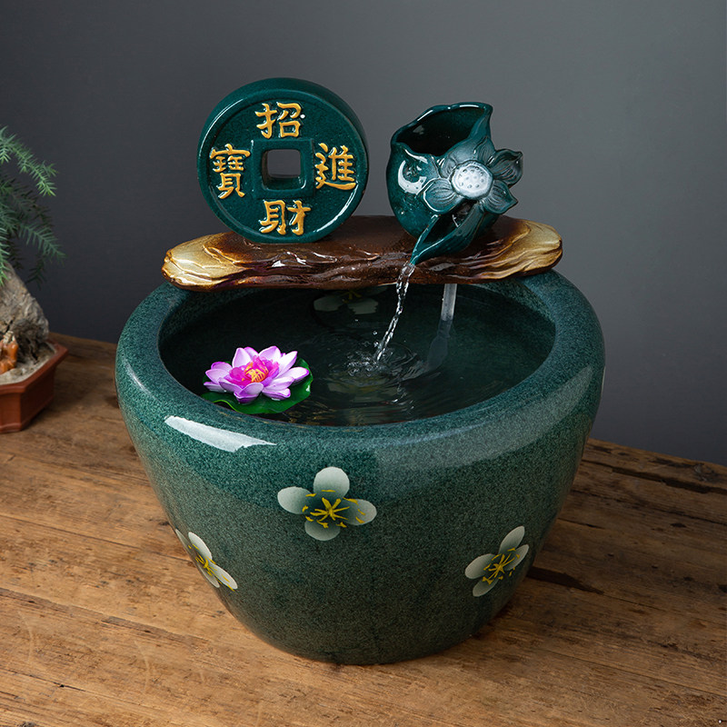 陶瓷循环泵水缸特大养鱼缸景德镇酒店过滤造景加湿门面招财风水缸