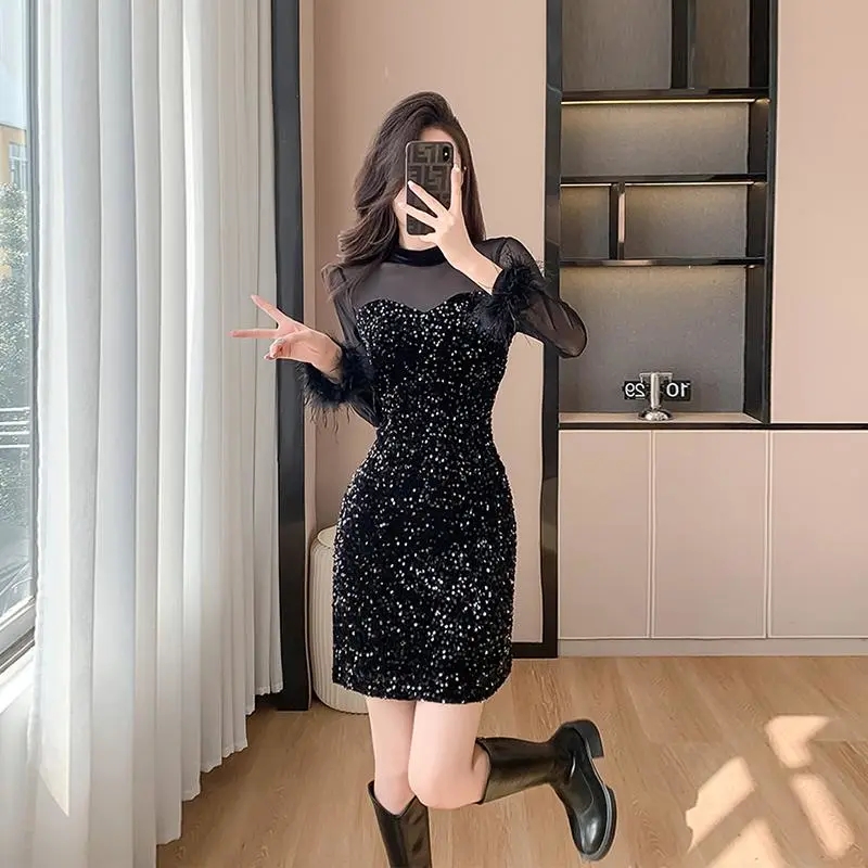 2025秋冬新款法式轻奢网纱拼接女