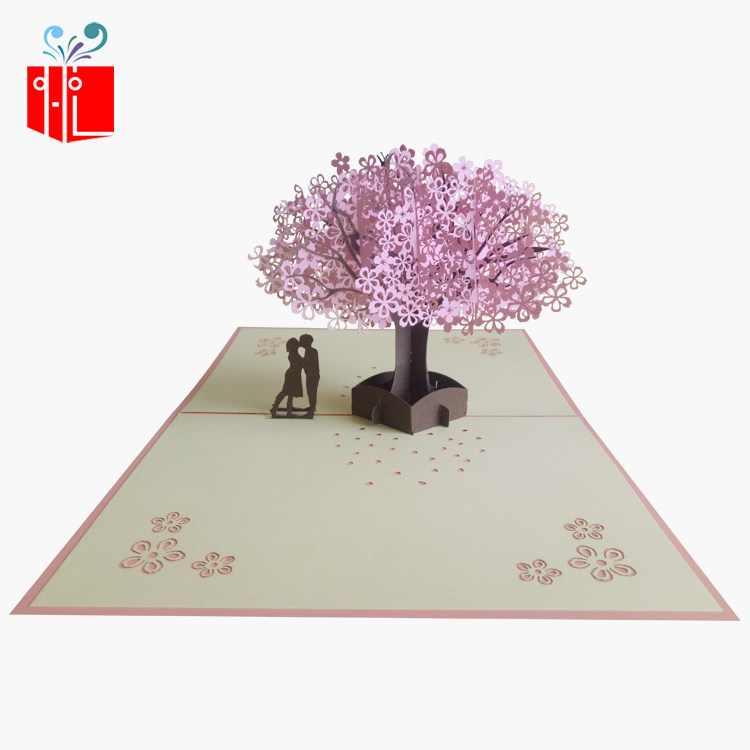 樱花林3d立体贺卡七夕情人节新年节樱花情侣贺卡创意手工立体卡片