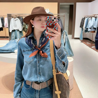 【牛仔衬衣】秋款美式复古水洗牛仔衬衣