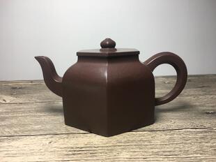 孙氏制陶 宜兴紫砂壶 纯手工 全手工方壶原矿特级紫茄泥六方320CC