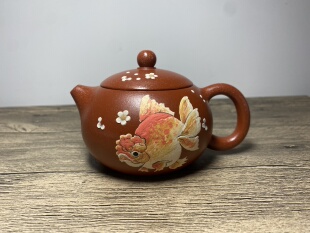 孙氏制陶 宜兴正品紫砂壶 金鱼满堂 西施壶270毫升 原矿朱泥 手工