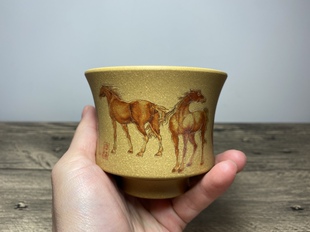 精美大气 高级主人杯 八骏马160毫升 金光闪闪金丝边 原矿黄金段