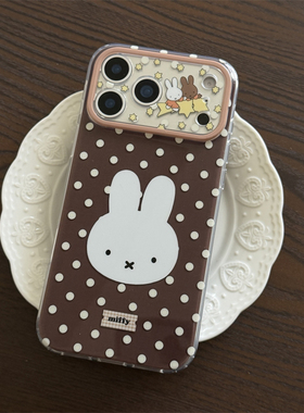 韩系ins复古棕色波点适用苹果13pro可爱白色兔子手机壳16pro新款iphone17promax创意15双层14保护套全包防摔