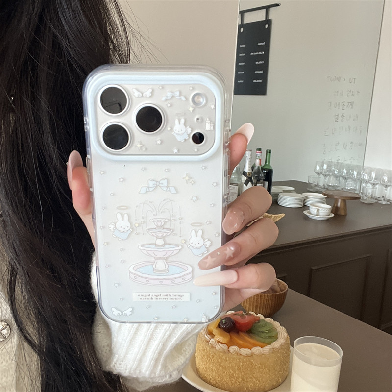韩系ins清新可爱星星喷泉天使兔子适用15苹果17promax磨砂双层手机壳iphone16p新款14卡通少女心17全包保护套