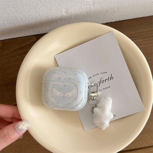 韩风奶蓝波点翅膀适用苹果耳机保护套airpods4无线蓝牙耳机壳三四代airpodpro2二代ipod耳机盒airpods3保护壳
