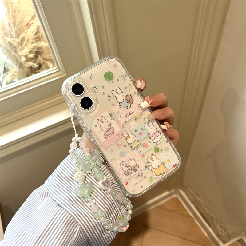 韩风ins简约卡通可爱便签兔子适用苹果13闪粉手机壳16promax新款iphone17pro带链条15双层14保护套全包防摔潮