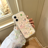 韩风ins简约卡通可爱便签兔子适用苹果13闪粉手机壳16promax新款 iphone17pro带链条15双层14保护套全包防摔潮