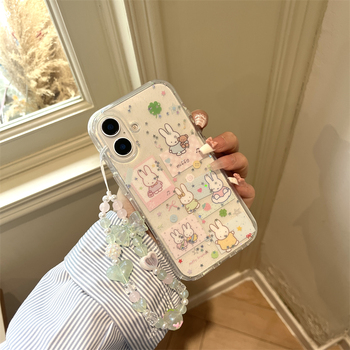 韩风ins简约卡通可爱便签兔子适用苹果13闪粉手机壳16promax新款iphone17pro带链条15双层14保护套全包防摔潮