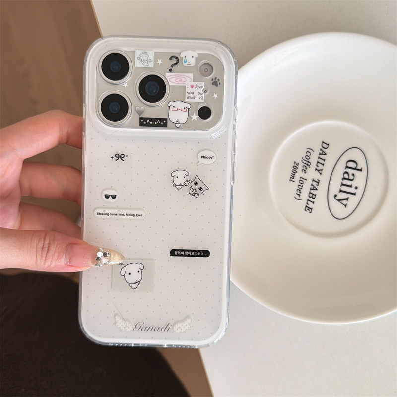 韩系ins简约可爱波点猫咪小狗插画适用苹果17promax手机壳iphone16pro新款15创意14双层13女17全包防摔保护套