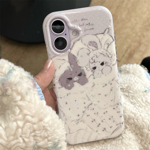 韩系ins甜酷少女心可爱闪粉星星猫咪兔子适用15苹果17promax手机壳iphone16pro新款14双层13女17全包保护套潮