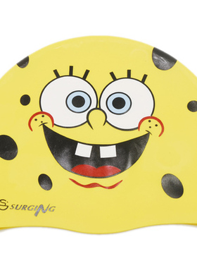 Surging硅胶防水护发卡通泳帽舒适贴合海绵宝宝卡通泳帽防过敏