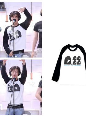 cortis新男团安乾镐KEONHO同款人像印花外穿纯棉拼接长袖T恤