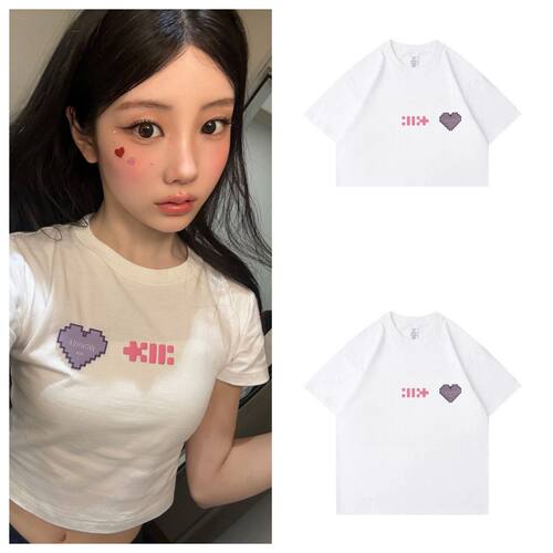 李沅禧穿搭同款印花短袖露脐款