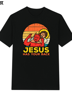 Jesus Has Your Back保佑你卡通动漫复古怀旧短袖T恤男女