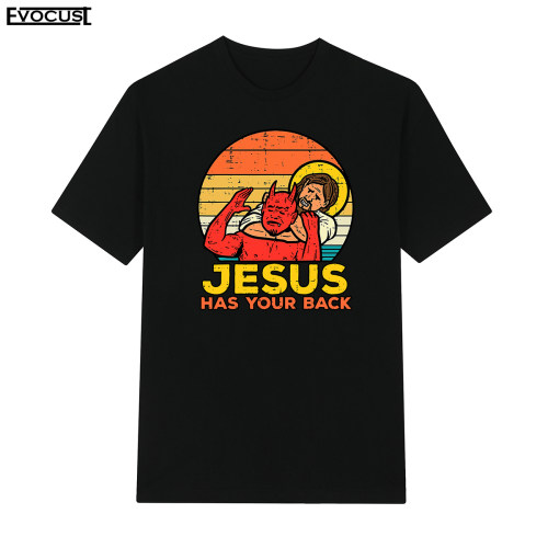 Jesus Has Your Back保佑你卡通动漫复古怀旧短袖T恤男女