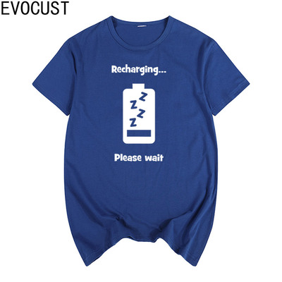 Recharging Please Wait Battery Life 充电 请稍后 男女短袖T恤