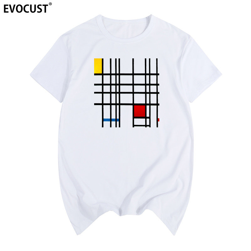 蒙德里安的格子画夏季简约红黄蓝的构成几何抽象绘画男女短袖t恤