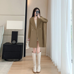 赫本风小个子驼色双面羊绒大衣女2023新款秋冬季羊毛呢大衣外套女